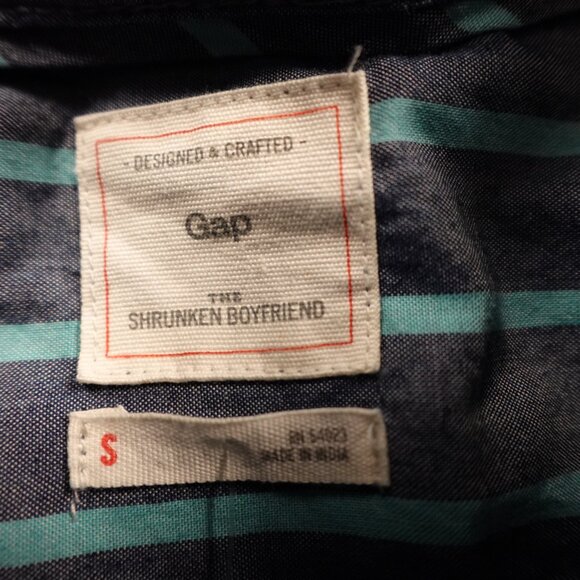 Gap Designed & Crafted “The Shrunken Boyfriend” Shirt Women’s Small Blue Stripe - Picture 2 of 11